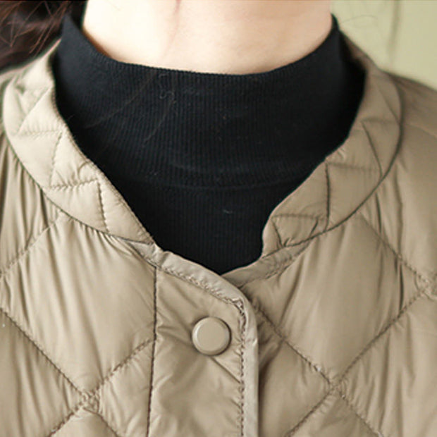 Buddha Stones Women's Fall Plain Diamond Quilted Design Cotton Thermal Jacket With Pockets - image 6
