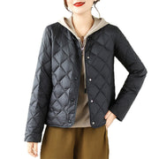Buddha Stones Women's Fall Plain Diamond Quilted Design Cotton Thermal Jacket With Pockets - image 20