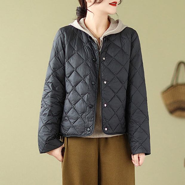 Buddha Stones Women's Fall Plain Diamond Quilted Design Cotton Thermal Jacket With Pockets - image 19