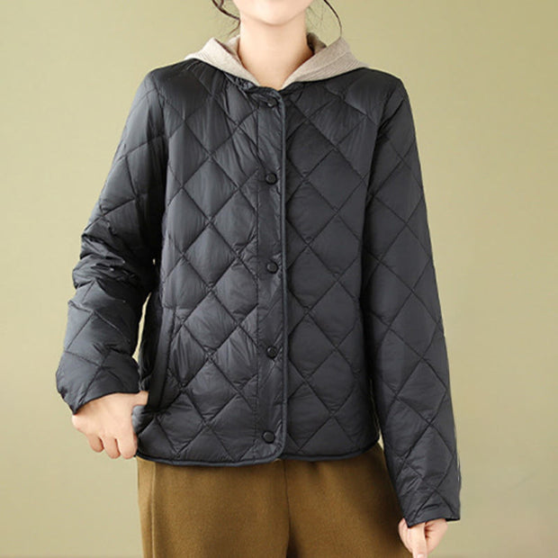 Buddha Stones Women's Fall Plain Diamond Quilted Design Cotton Thermal Jacket With Pockets - image 17