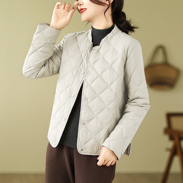 Buddha Stones Women's Fall Plain Diamond Quilted Design Cotton Thermal Jacket With Pockets - FloralWhite - US8-10，UK/AU12-14，EU40-42 (2XL) - image 13