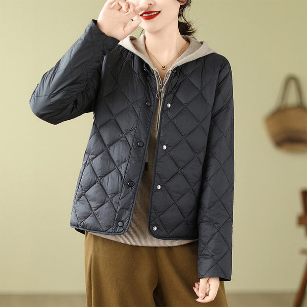 Buddha Stones Women's Fall Plain Diamond Quilted Design Cotton Thermal Jacket With Pockets - Black - US8-10，UK/AU12-14，EU40-42 (2XL) - image 14