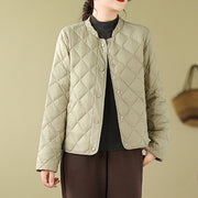 Buddha Stones Women's Fall Plain Diamond Quilted Design Cotton Thermal Jacket With Pockets - image 24