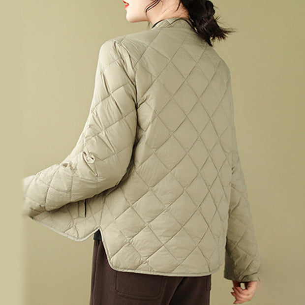 Buddha Stones Women's Fall Plain Diamond Quilted Design Cotton Thermal Jacket With Pockets - image 23