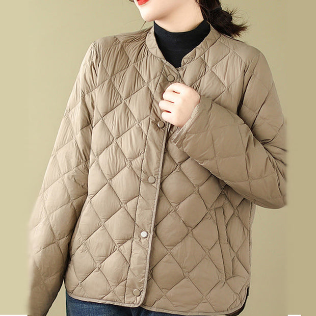 Buddha Stones Women's Fall Plain Diamond Quilted Design Cotton Thermal Jacket With Pockets - image 3