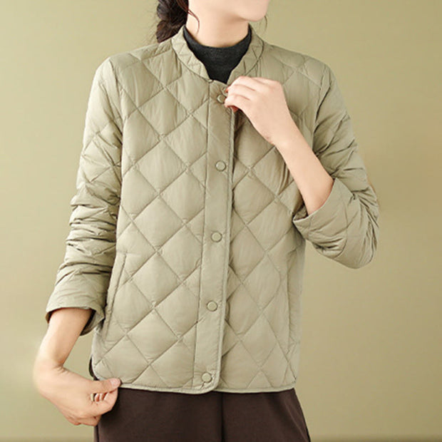 Buddha Stones Women's Fall Plain Diamond Quilted Design Cotton Thermal Jacket With Pockets - image 25