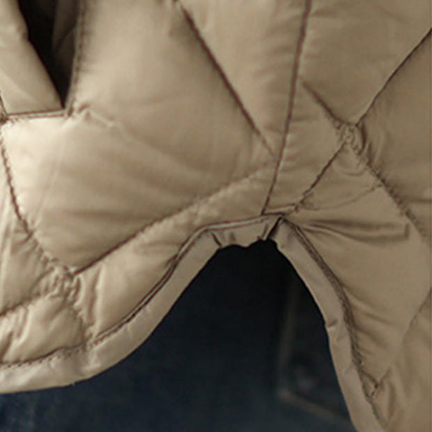 Buddha Stones Women's Fall Plain Diamond Quilted Design Cotton Thermal Jacket With Pockets - image 11