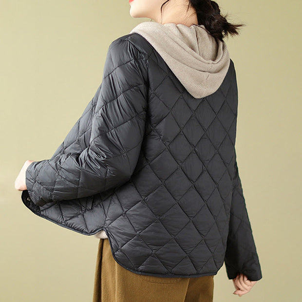 Buddha Stones Women's Fall Plain Diamond Quilted Design Cotton Thermal Jacket With Pockets - image 15