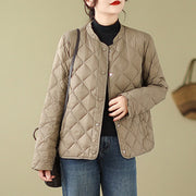 Buddha Stones Women's Fall Plain Diamond Quilted Design Cotton Thermal Jacket With Pockets - image 5