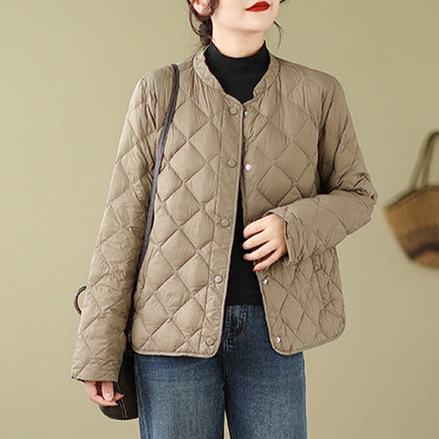 Buddha Stones Women's Fall Plain Diamond Quilted Design Cotton Thermal Jacket With Pockets - image 5