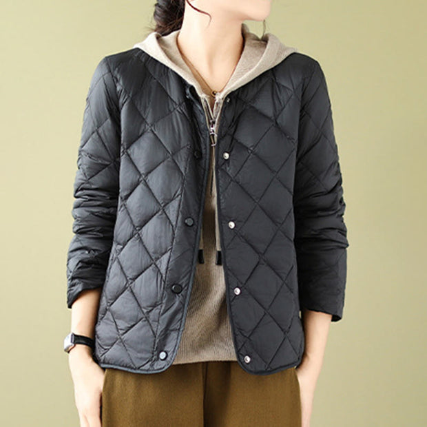 Buddha Stones Women's Fall Plain Diamond Quilted Design Cotton Thermal Jacket With Pockets - image 16