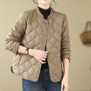Buddha Stones Women's Fall Plain Diamond Quilted Design Cotton Thermal Jacket With Pockets - image 4