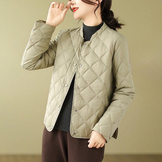 Buddha Stones Women's Fall Plain Diamond Quilted Design Cotton Thermal Jacket With Pockets - image 22