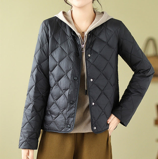 Buddha Stones Women's Fall Plain Diamond Quilted Design Cotton Thermal Jacket With Pockets - image 18