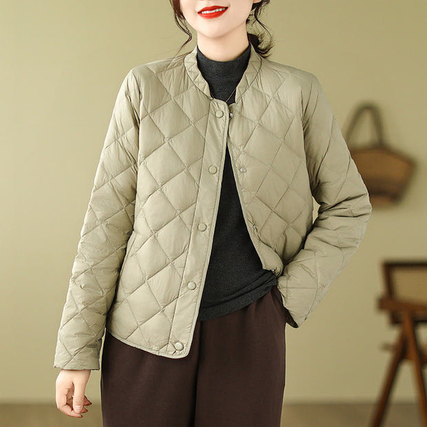Buddha Stones Women's Fall Plain Diamond Quilted Design Cotton Thermal Jacket With Pockets - YellowGreen - US8-10，UK/AU12-14，EU40-42 (2XL) - image 21