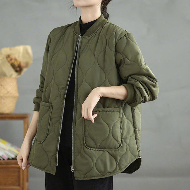 Buddha Stones Women's Casual Plain Zipper Design Cotton Jacket With Pockets - image 2
