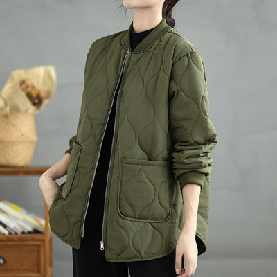 Buddha Stones Women's Casual Plain Zipper Design Cotton Jacket With Pockets - OliveDrab - US14，UK/AU18，EU46 (4XL) - image 1