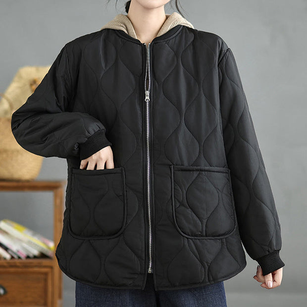 Buddha Stones Women's Casual Plain Zipper Design Cotton Jacket With Pockets - image 16