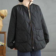 Buddha Stones Women's Casual Plain Zipper Design Cotton Jacket With Pockets - Black - US14，UK/AU18，EU46 (4XL) - image 11