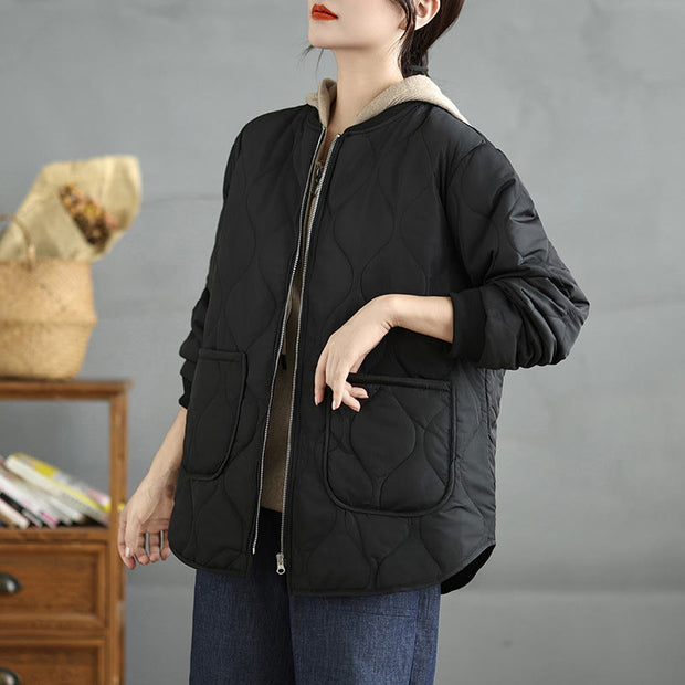 Buddha Stones Women's Casual Plain Zipper Design Cotton Jacket With Pockets - image 12