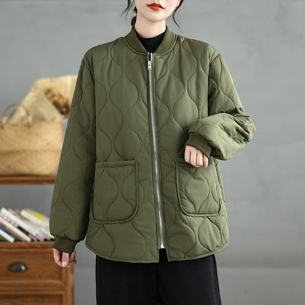 Buddha Stones Women's Casual Plain Zipper Design Cotton Jacket With Pockets - image 5