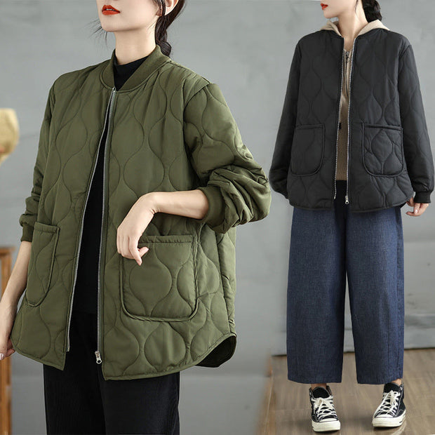 Buddha Stones Women's Casual Plain Zipper Design Cotton Jacket With Pockets - image 18