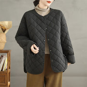 Buddha Stones Women's Casual Plain Buttons Design Cotton Thermal Diamond-quilted Jacket With Pockets - Black - US14，UK/AU18，EU46 (2XL) - image 19