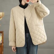 Buddha Stones Women's Casual Plain Buttons Design Cotton Thermal Diamond-quilted Jacket With Pockets - image 15