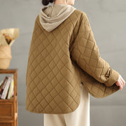 Buddha Stones Women's Casual Plain Buttons Design Cotton Thermal Diamond-quilted Jacket With Pockets - image 6