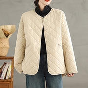 Buddha Stones Women's Casual Plain Buttons Design Cotton Thermal Diamond-quilted Jacket With Pockets - image 14
