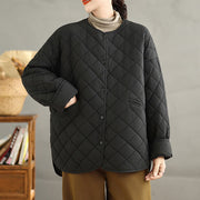 Buddha Stones Women's Casual Plain Buttons Design Cotton Thermal Diamond-quilted Jacket With Pockets - image 23