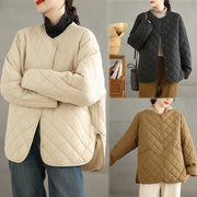 Buddha Stones Women's Casual Plain Buttons Design Cotton Thermal Diamond-quilted Jacket With Pockets - image 25