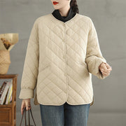 Buddha Stones Women's Casual Plain Buttons Design Cotton Thermal Diamond-quilted Jacket With Pockets - Beige - US14，UK/AU18，EU46 (2XL) - image 11