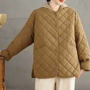 Buddha Stones Women's Casual Plain Buttons Design Cotton Thermal Diamond-quilted Jacket With Pockets - image 4