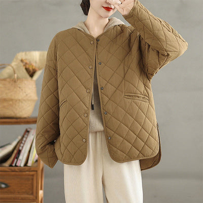 Buddha Stones Women's Casual Plain Buttons Design Cotton Thermal Diamond-quilted Jacket With Pockets - Goldenrod - US14，UK/AU18，EU46 (2XL) - image 1