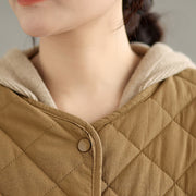Buddha Stones Women's Casual Plain Buttons Design Cotton Thermal Diamond-quilted Jacket With Pockets - image 7