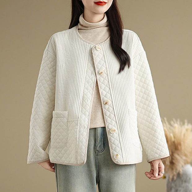 Buddha Stones Women's Vintage Buttons Simple Design Long Sleeve Cotton Jacket With Pockets - image 9