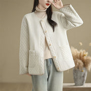 Buddha Stones Women's Vintage Buttons Simple Design Long Sleeve Cotton Jacket With Pockets - White - US12，UK/AU16，EU44 (2XL) - image 7
