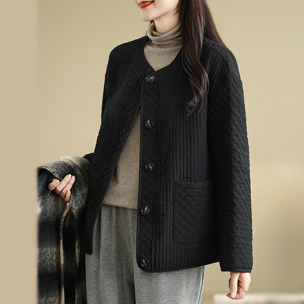 Buddha Stones Women's Vintage Buttons Simple Design Long Sleeve Cotton Jacket With Pockets - image 6