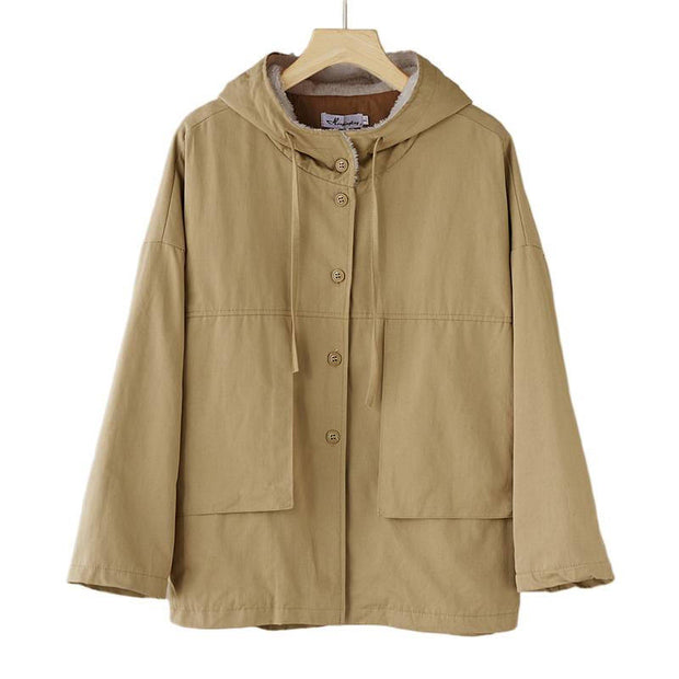 Buddha Stones Women's Plain Color Hoodie Cotton Thermal Fleece-Lined Jacket With Pockets - image 6
