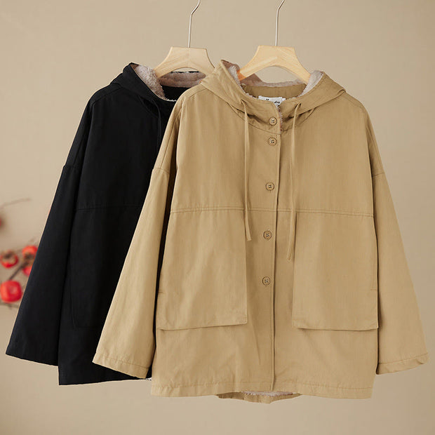 Buddha Stones Women's Plain Color Hoodie Cotton Thermal Fleece-Lined Jacket With Pockets - image 13