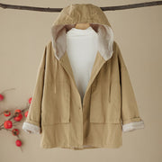 Buddha Stones Women's Plain Color Hoodie Cotton Thermal Fleece-Lined Jacket With Pockets - PaleGoldenrod - US6，UK/AU10，EU38 (XL) - image 1