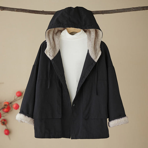 Buddha Stones Women's Plain Color Hoodie Cotton Thermal Fleece-Lined Jacket With Pockets - image 8