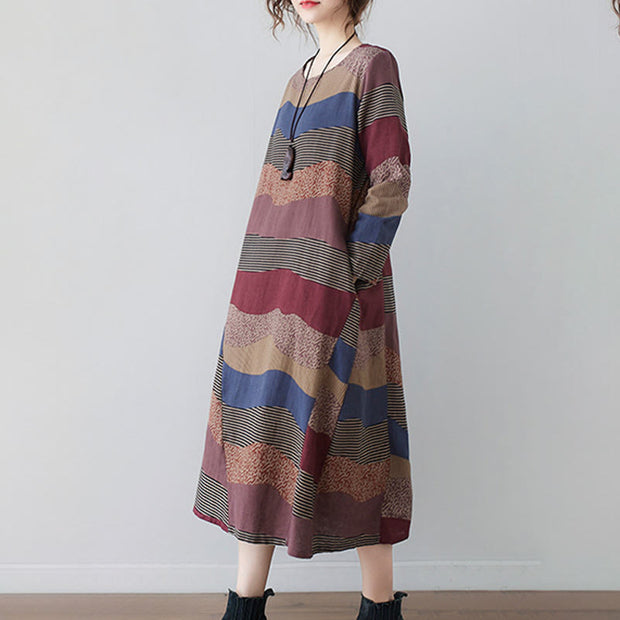Buddha Stones Ethnic Printing Short Sleeve Cotton Linen Midi Dress With Pockets - image 8