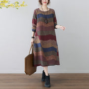 Buddha Stones Ethnic Printing Short Sleeve Cotton Linen Midi Dress With Pockets - Brown - US8-10，UK/AU12-14，EU40-42 (2XL) - image 2