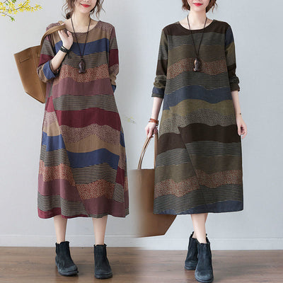 Buddha Stones Ethnic Printing Short Sleeve Cotton Linen Midi Dress With Pockets - image 1