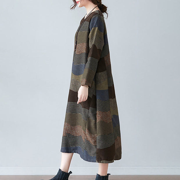 Buddha Stones Ethnic Printing Short Sleeve Cotton Linen Midi Dress With Pockets - image 18