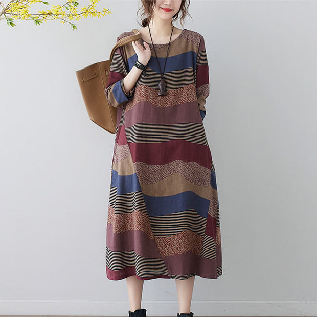 Buddha Stones Ethnic Printing Short Sleeve Cotton Linen Midi Dress With Pockets - image 11