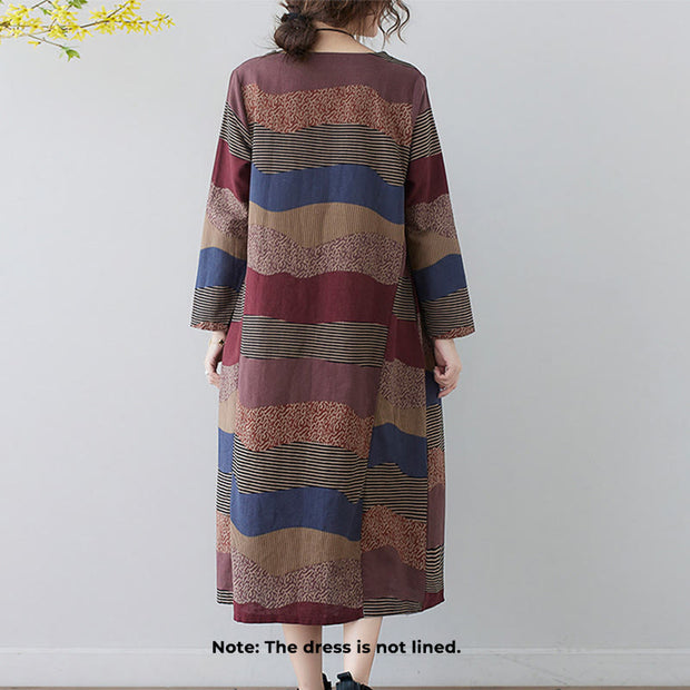 Buddha Stones Ethnic Printing Short Sleeve Cotton Linen Midi Dress With Pockets - image 3