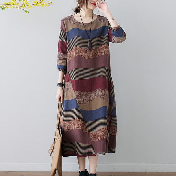 Buddha Stones Ethnic Printing Short Sleeve Cotton Linen Midi Dress With Pockets - image 10